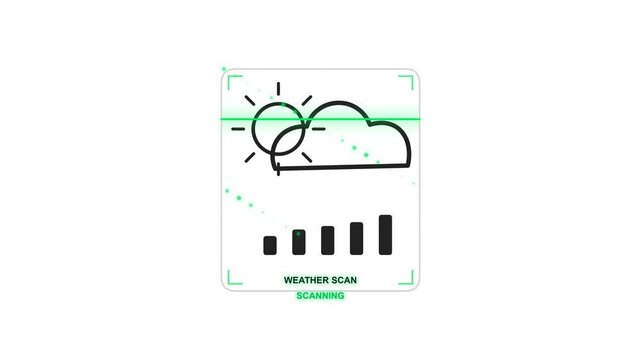 Digital weather scanning interface animation showing sun and cloud icon