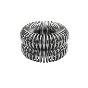 Close-up of a tightly coiled metal spring isolated on transparent background