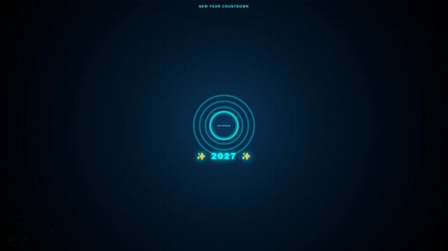 New year countdown clock motion footage with digital blue circle graphic