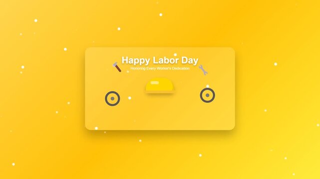 Labor day greeting animation featuring yellow construction tools motion video clip