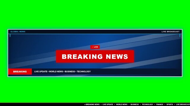 Breaking news overlay banner graphic for digital media broadcast motion footage