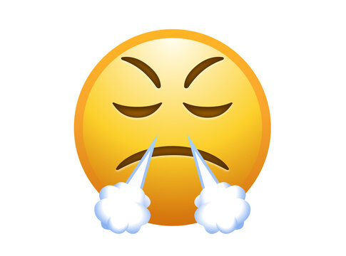 Angry Face Emoji with Steam From Nose Vector Illustration