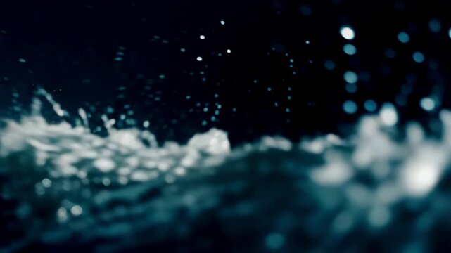 Ocean waves crashing against the shore in a dark setting, showcasing the dynamic movement and splashes of water with a contrasting black background