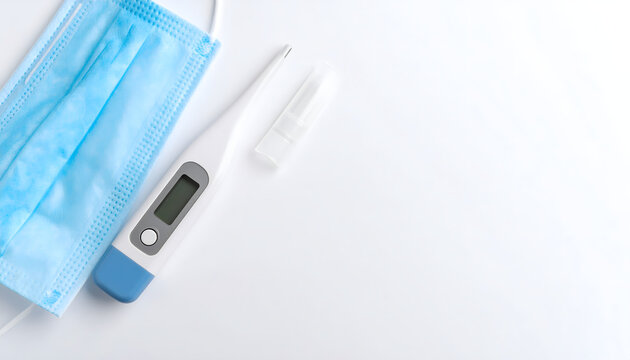 Thermometer lying on white background evoking simple and hygienic clinical medical device tech mood generative AI