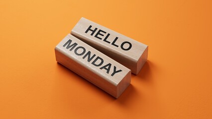 Hello monday - words from wooden blocks with letters, hello monday concept.3D rendering © bo