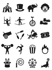 Circus Icon Set Vector Black Silhouette Carnival Collection © BeNeed Vactory