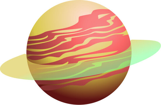 Colorful Gas Giant Planet Vector Illustration with Translucent Ring Isolated