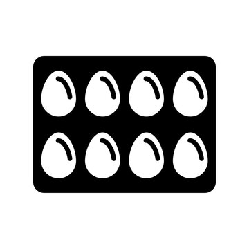 Egg tray carton icon, fresh poultry farm produce packaging vector silhouette