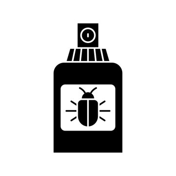 Bug spray bottle icon, chemical pesticide and pest repellent vector silhouette