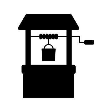 Water well icon, traditional agricultural irrigation and farming water supply vector