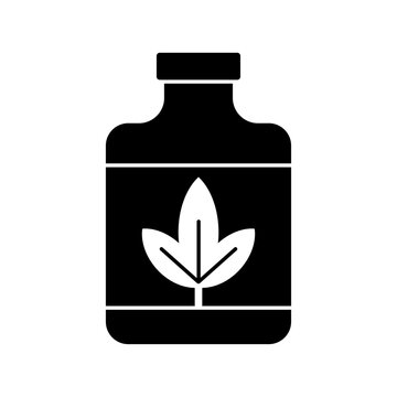 Liquid plant fertilizer bottle icon, organic nutrient growth supplement vector silhouette