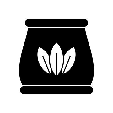 Fertilizer sack bag icon, agricultural plant food and organic compost vector silhouette