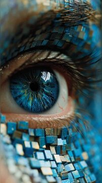Artificial Intelligence Biometric Scanning Concept &ndash; Cybernetic Blue Pixel Eye Close Up