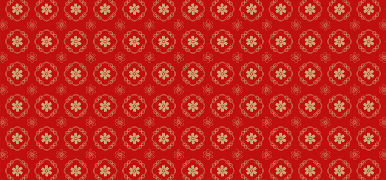 An elegant red background with a gold Chinese floral pattern