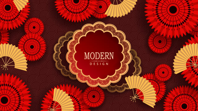 Stunning red color design with Chinese pattern and round frame