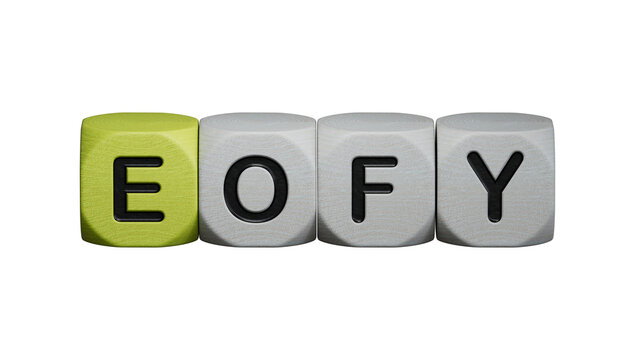 eofy word on wooden cubes.close up of wooden elements,Business Concept.Supports PNG files with transparent backgrounds.