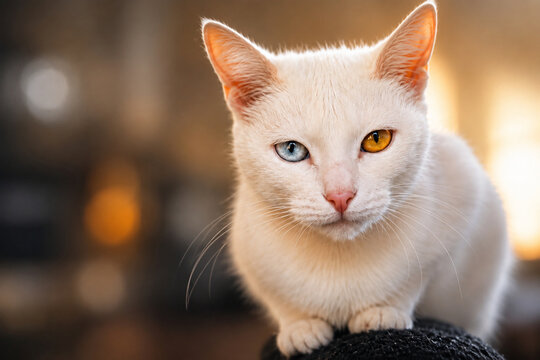 White cat with different colored eyes