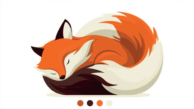 A cute stylized illustration of a sleeping fox curled up in a ball.