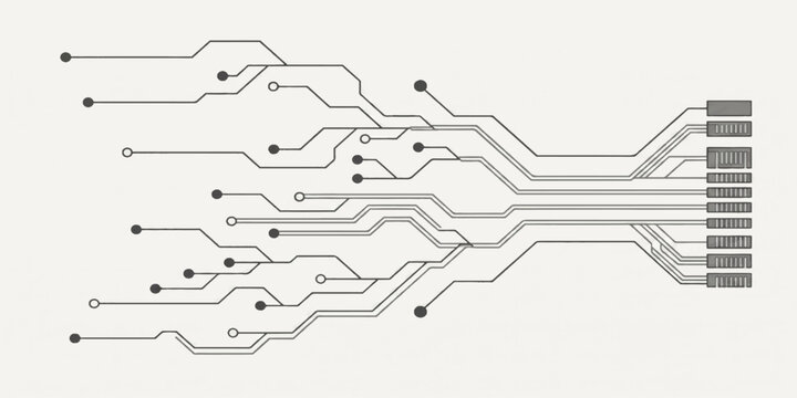 Horizontal Parallel Circuit Bus and Data Pathway Nodes Vector Illustration