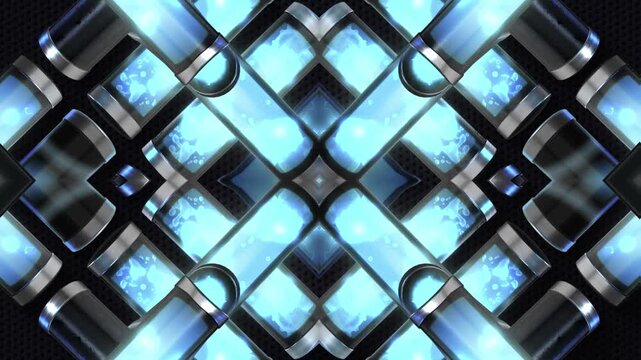 A glowing vortex of liquid neon tubes, pulsating and spiralling in a chaotic, rhythmic dance with energy and movement, suitable for high tempo music events or energetic visualizers.
