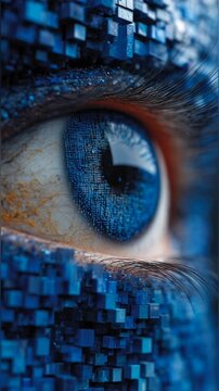 Futuristic Digital Human Eye Made of Blue Pixel Blocks &ndash; AI & Data Concept 4K Loop
