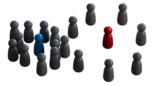 Introvert and extrovert concept. Wooden figurines on a desk. economic status and social achievement.Supports PNG files with transparent backgrounds.