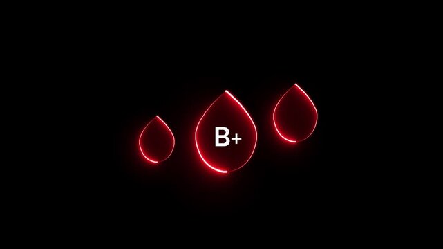 Abstract neon glowing droplet shapes in red and cyan light on a dark black background, featuring a central white &ldquo;B+&rdquo; symbol.