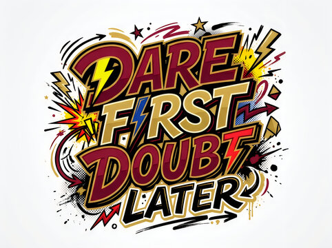 Dare first doubt later motivational explosion text design