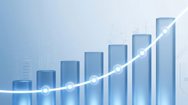 Abstract financial chart with rising bar graph and glowing trend line representing business growth economic growth data visualization stock market