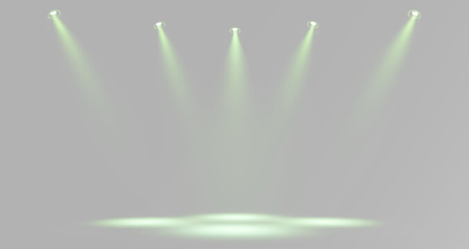 green stage illumination with multiple spotlights and a glowing central platform for event design