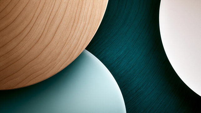 Abstract Minimal Geometric Background with Wood Texture and Curved Shapes