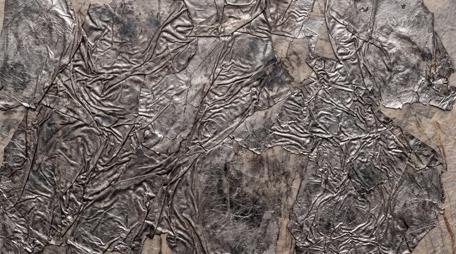 Crumpled Silver Foil Metallic Abstract Texture Background