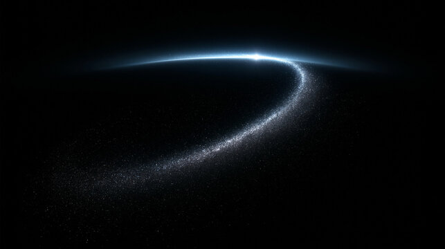 Glowing Stardust Trail and Cosmic Orbit on Black Background