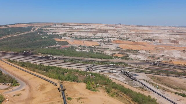Hambach open pit mine operation area, coal mining lignite, industry, gigantic exavation of fossil fuels, damage to environment and ecosystem