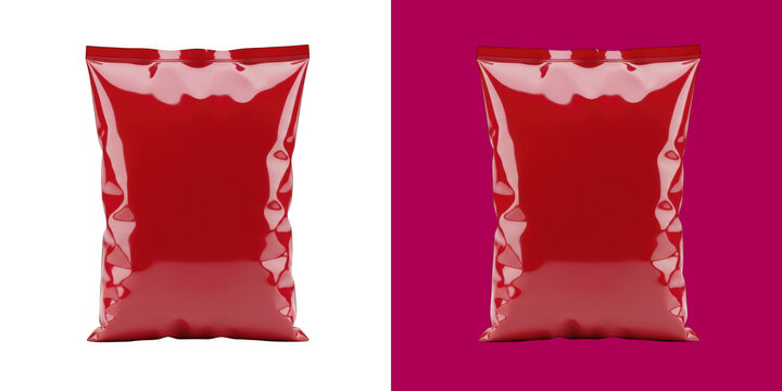 Blank shiny red snack food bag mockup for branding and design transparent png
