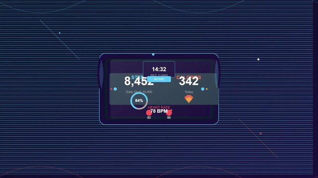 Digital Dashboard Displaying Fitness and Activity Metrics in Futuristic UI