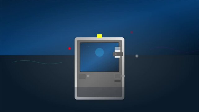 Minimalist Stylized Vending Machine with Blue Screen in Space Setting