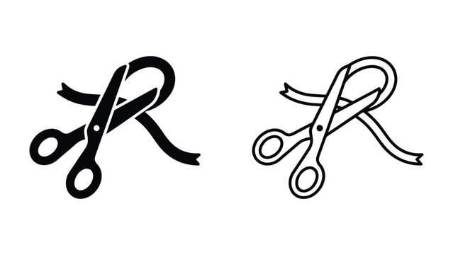 Scissors Cutting Ribbon: A graphic icon depicting a pair of scissors poised to cut a ribbon, symbolizing an opening ceremony or event inauguration.