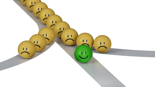 GREEN leader in business way.yellow BALL with smile, normal and sad face. Facial expressions. Mental health assessment.Supports PNG files with transparent backgrounds.