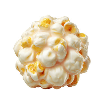 Closeup popcorn kernel cluster isolated on white background, concept of tasty snack food and crunchy treat depiction