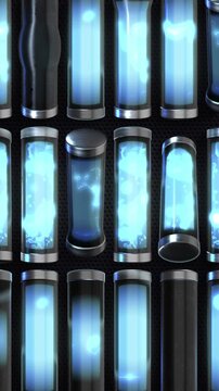 A glowing vortex of liquid neon tubes, pulsating and spiralling in a chaotic, rhythmic dance with energy and movement, suitable for high tempo music events or energetic visualizers.
