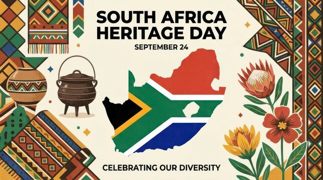 South africa heritage day celebration with cultural elements and national flag