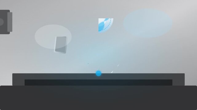 Abstract Minimalist Floating Objects with Blue Particle and Light Trails