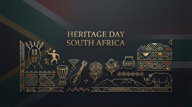 South african heritage day illustration with cultural icons and traditional symbols