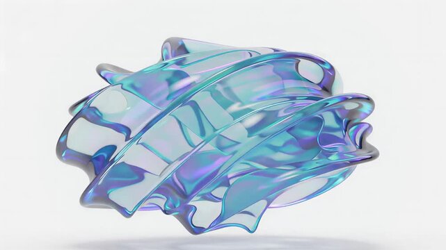 Iridescent glass shape rotating in constant motion with soft lighting and liquid texture for modern artistic digital media video background