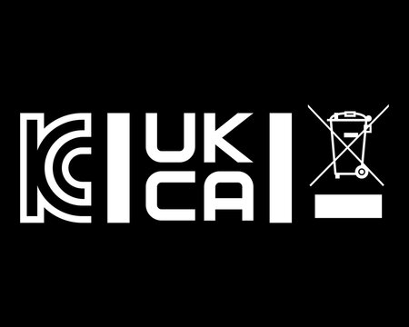 KC UKCA and WEEE Compliance Certification Icon Set on Black Background