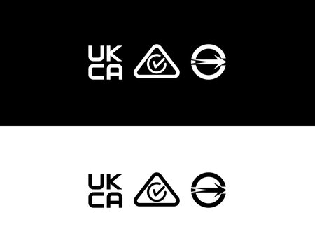 UKCA RCM and Circular Compliance Icon Set, Black and White Versions