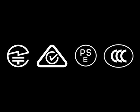 Compliance Circle RCM PSE and CCC Certification Icon Set on Black Background
