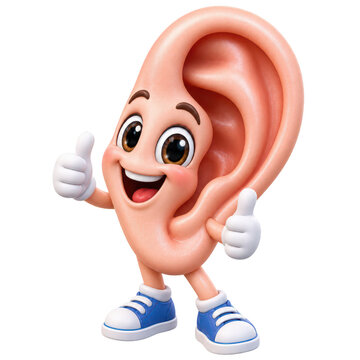 3d medical ear character giving thumbs up with joyful expression