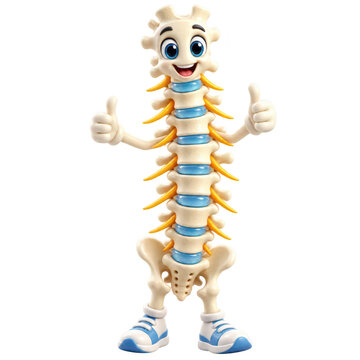 Animated 3d medical spine character giving thumbs up with cheerful expression and colorful anatomy illustration for healthcare education and wellness